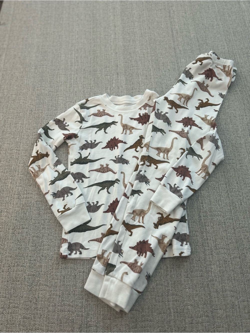 Janie and Jack White Kids Pajama Set with Brown Dino Print. Size 8